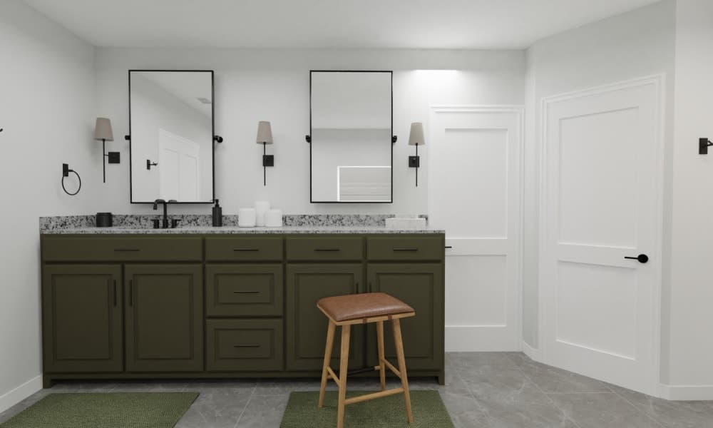 Large Bathroom with Olive Green Accents