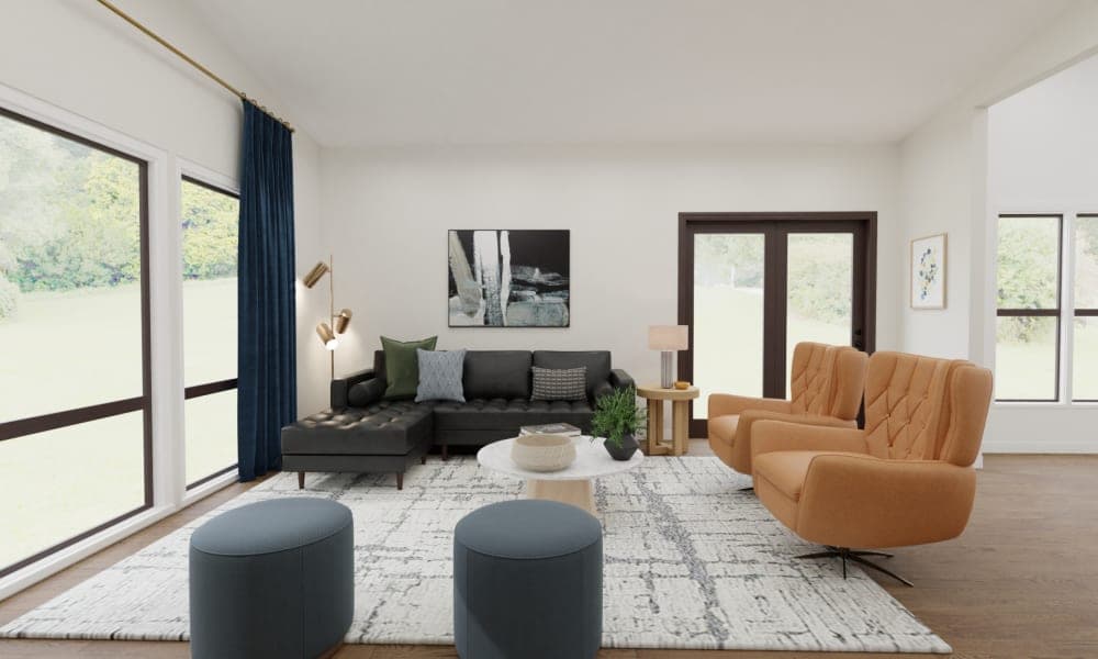 Modern Minimalist Living Room with Leather Sofa