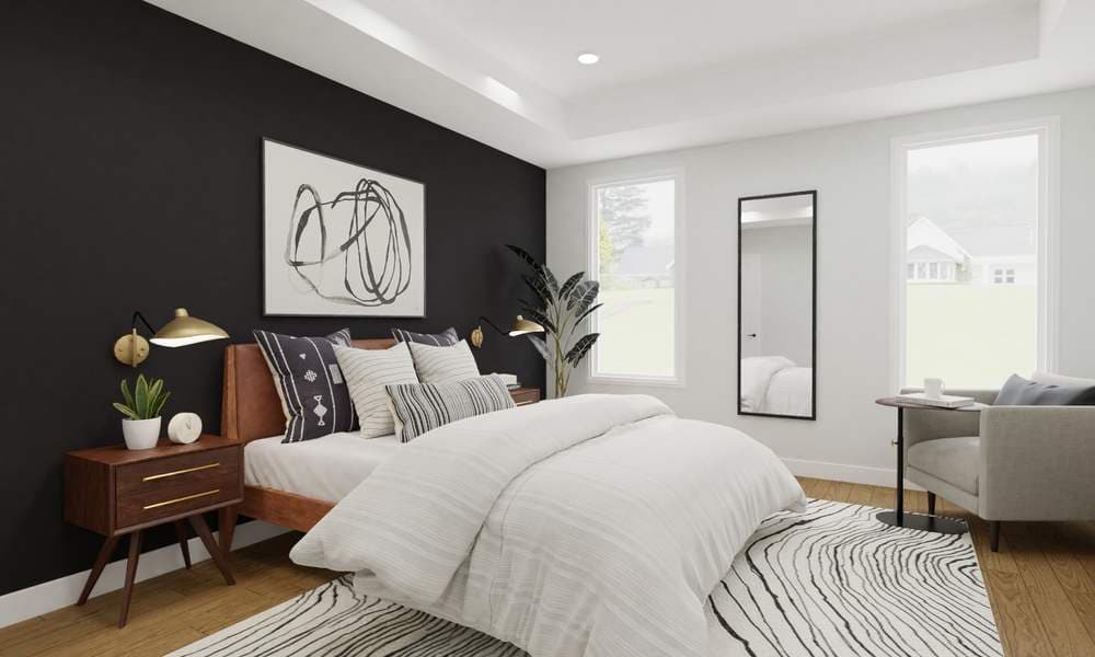 Bedroom Mid-Century Modern with Bold Accent Wall