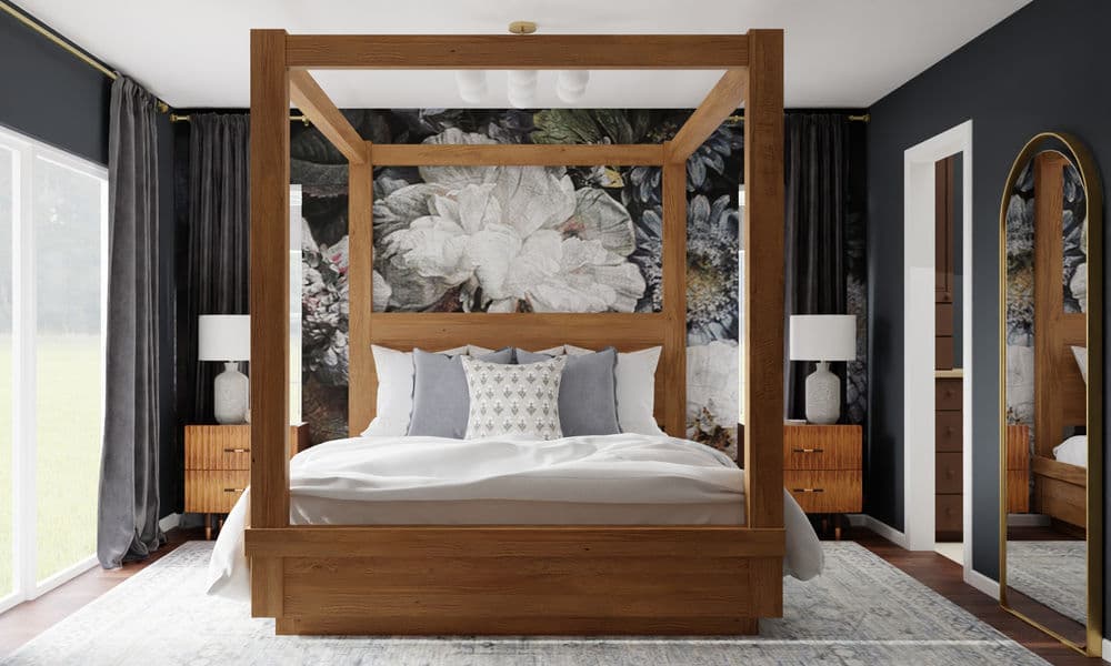 Bedroom Modern Elegant with Floral Mural