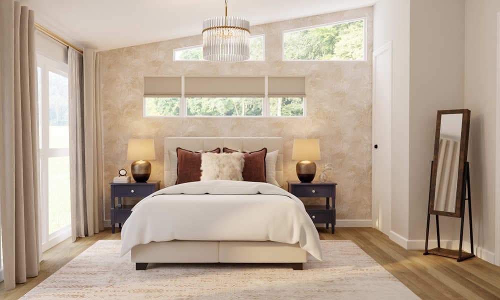 Bedroom Modern Elegant with Leaf Accent Wall