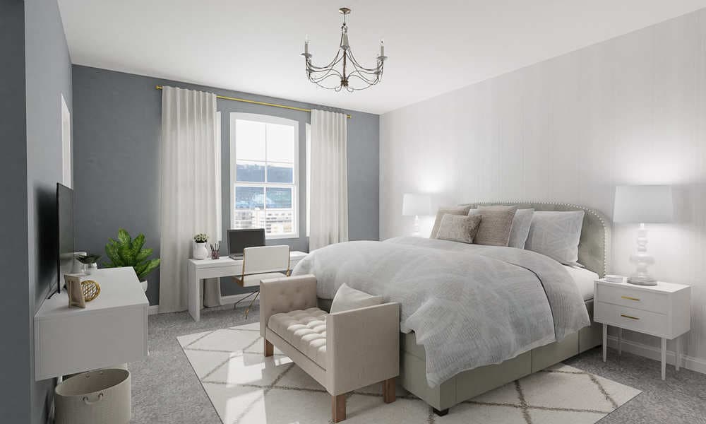 Bedroom: Elegant Transitional with Feature Wall