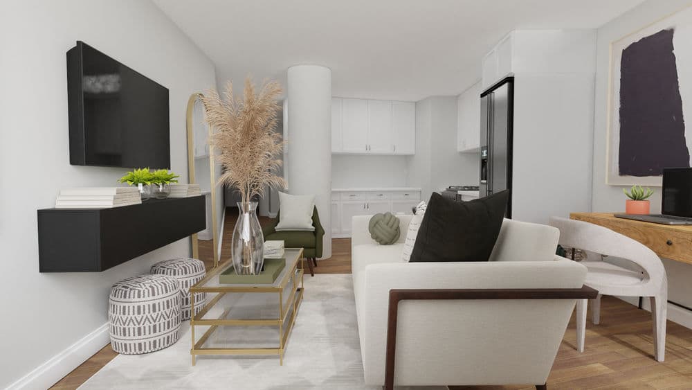 A Mid-Century Modern Living Room With A Home Office Gallery, Image 2