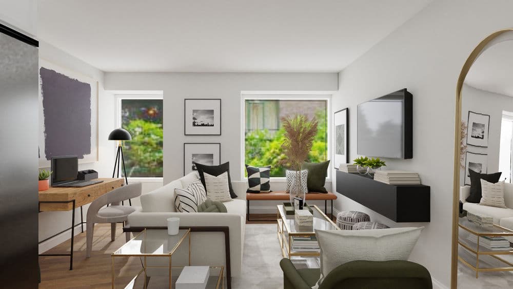 A Mid-Century Modern Living Room With A Home Office Gallery, Image 4