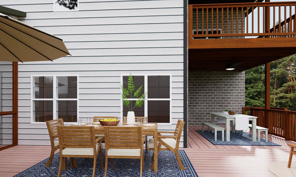 Boho Outdoor Deck with Warm Wood Tones