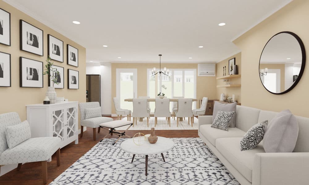 Coastal Living & Dining Room with Gallery Wall