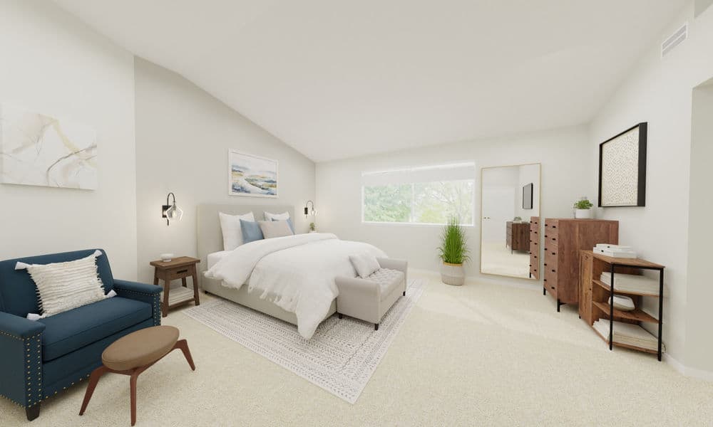 Coastal Mid-Century Bedroom with Storage Solutions