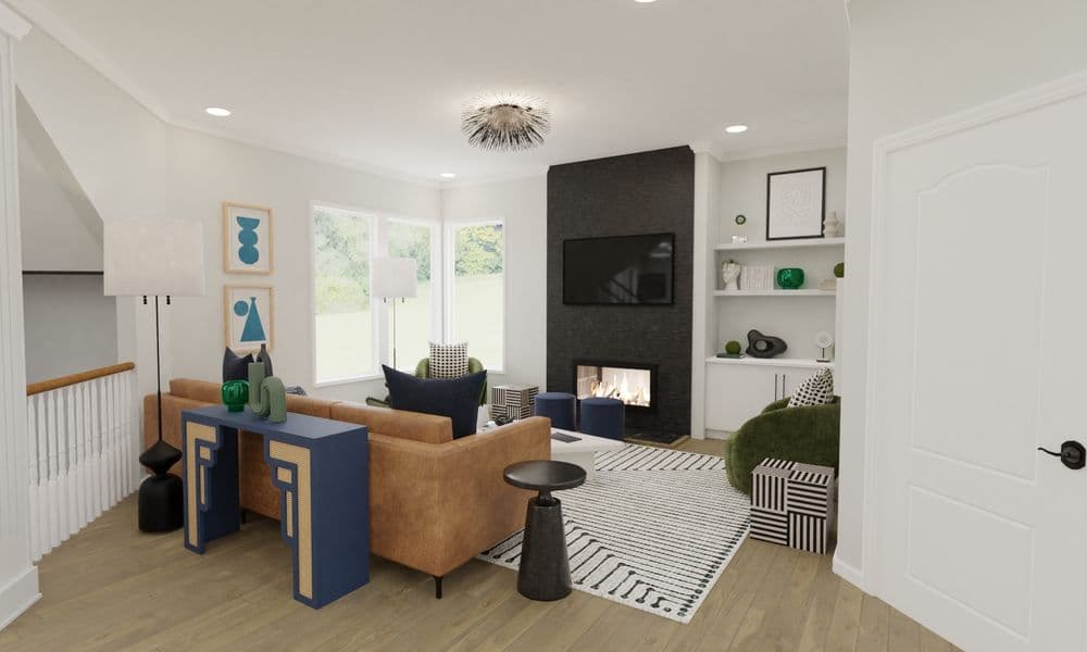 Contemporary Living Room with Bold Fireplace