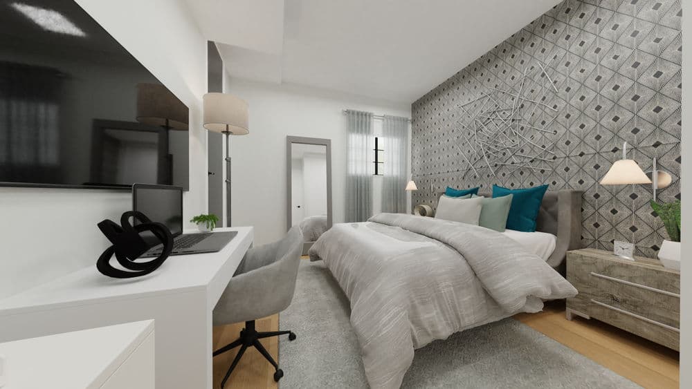 Cozy Bedroom Modern Elegant with Patterned Wall Gallery, Image 1