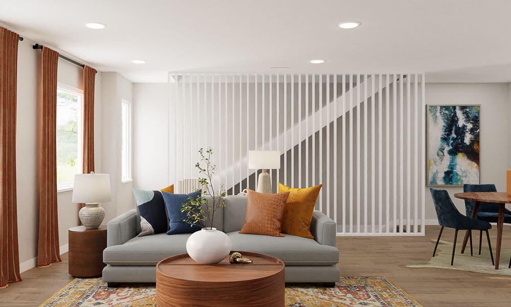 Cozy Living Room: Mid-Century Modern with Warm Colors