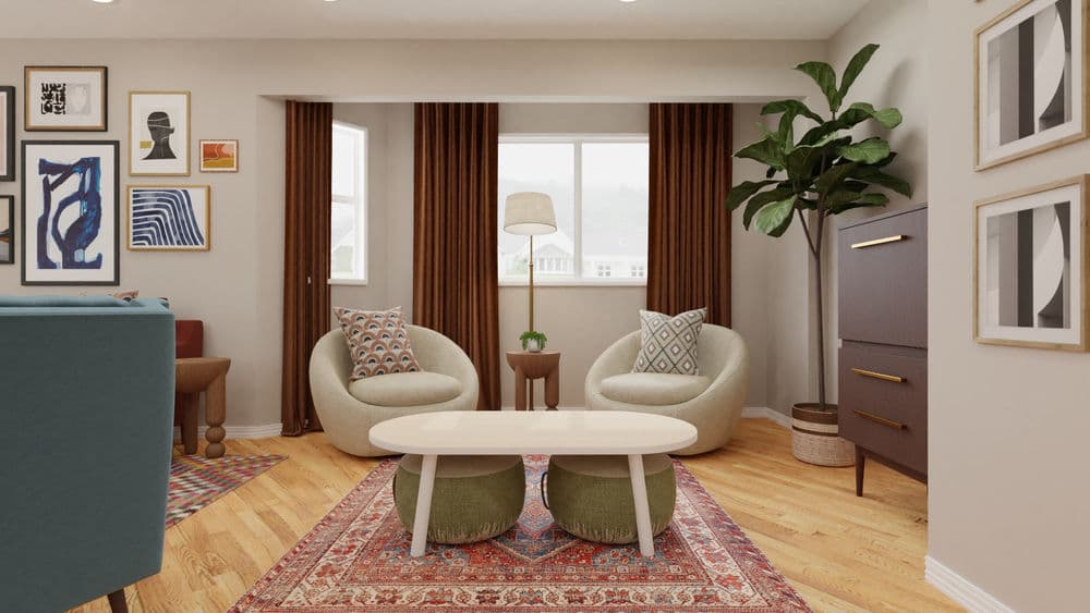 Eclectic Living Room with Earth Tones and Gallery Wall Gallery, Image 4