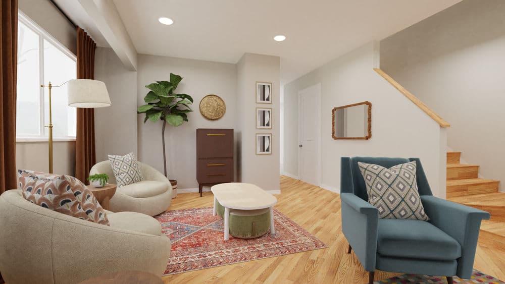 Eclectic Living Room with Earth Tones and Gallery Wall Gallery, Image 5