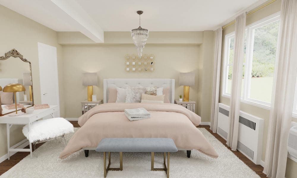 Elegant Bedroom with Soft Pastels and Glam Accents