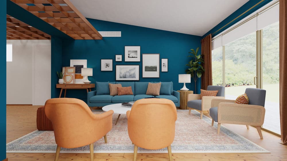 Elegant Living Room with Bold Blue Walls Gallery, Image 1