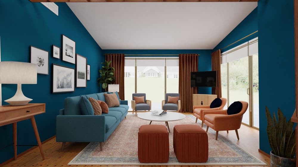 Elegant Living Room with Bold Blue Walls Gallery, Image 2