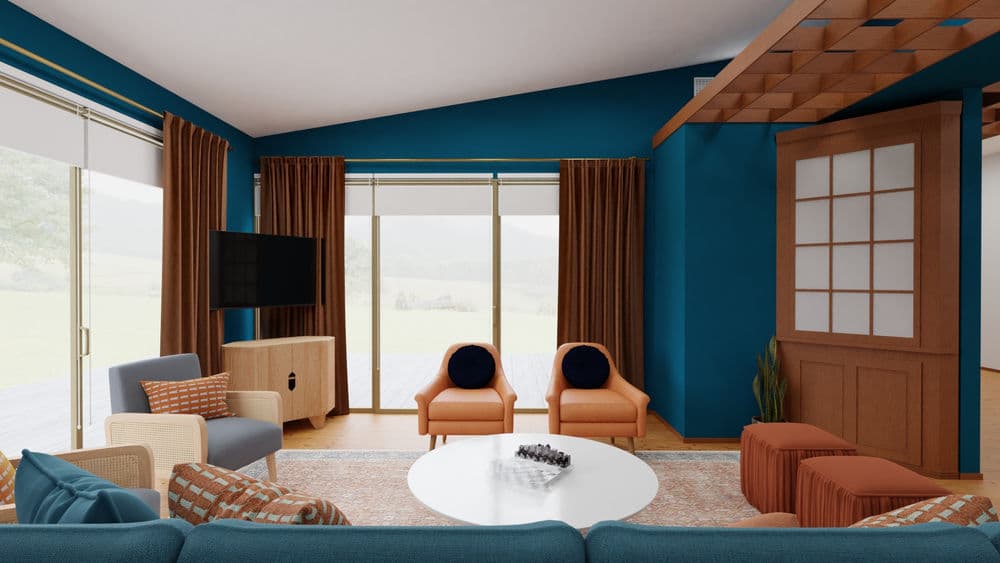 Elegant Living Room with Bold Blue Walls Gallery, Image 3