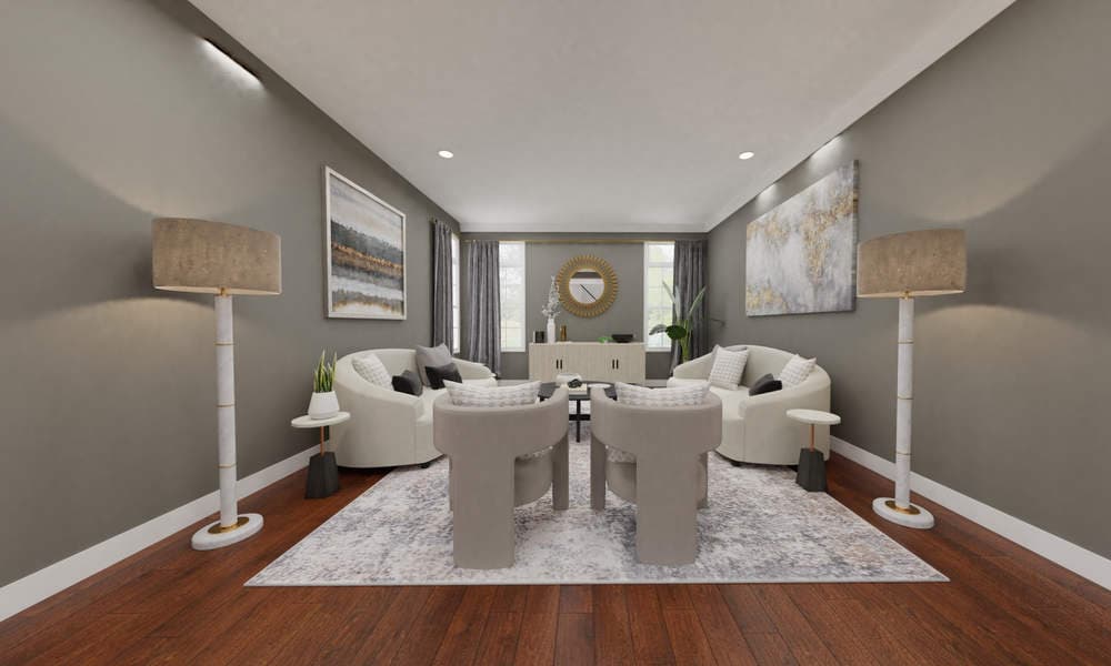 Elegant Living Room with Modern Lighting & Furniture