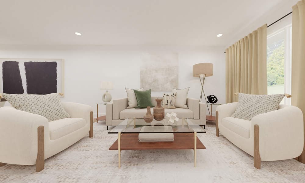 Elegant Living Room with Neutral Palette & Soft Textures