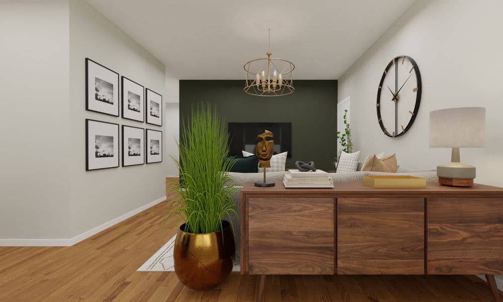 Elegant Living Room with Rich Green Accent Wall