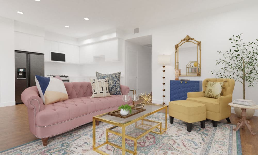 Elegant Living Room with Soft Colors and Brass Accents