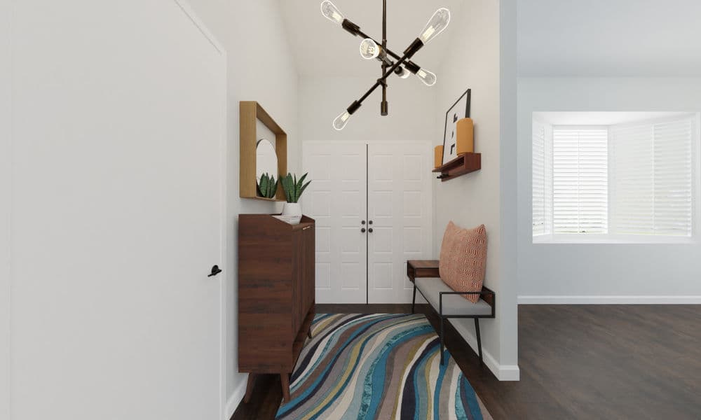 Entryway Mid-Century Modern with Bold Lighting