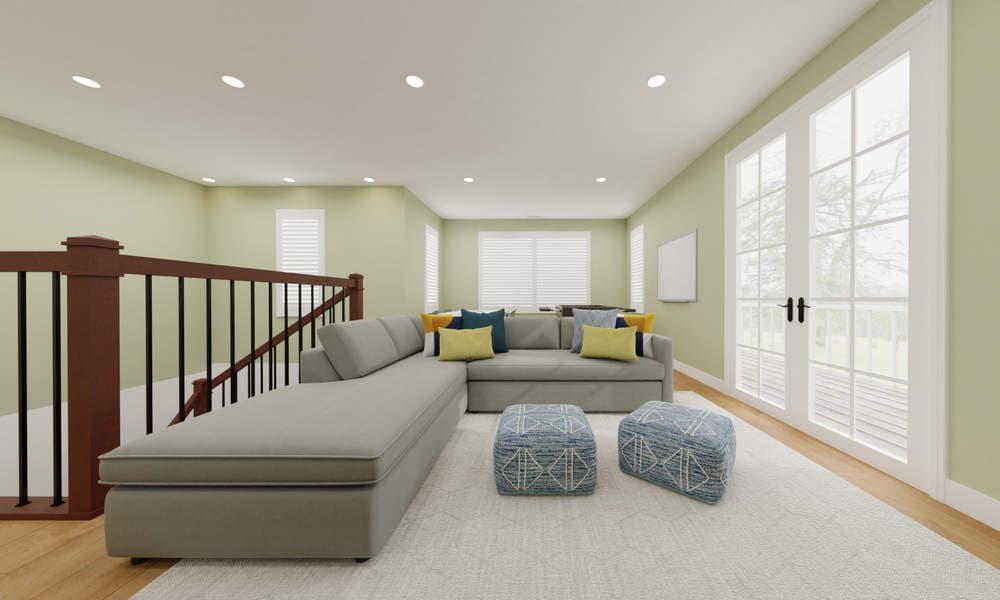 Family Room Mid-Century with Playful Colors