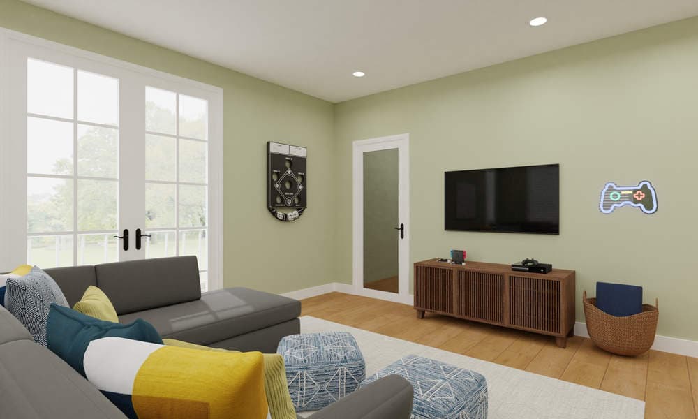 Family Room: Mid-Century Modern with Gaming Lounge