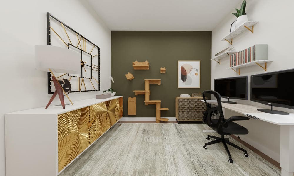 Home Office Modern Glam with Cat Tree Display