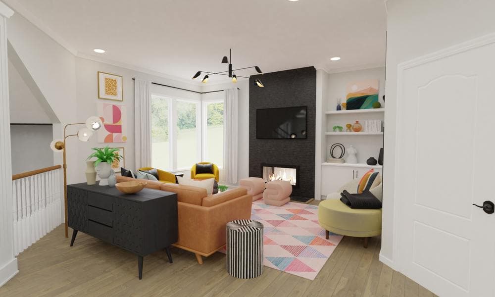 Living Room Mid-Century Modern with Colorful Accents