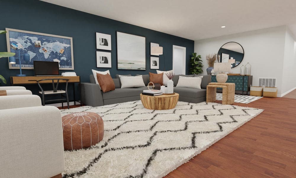 Living Room Modern Elegant with Dramatic Blue Accent