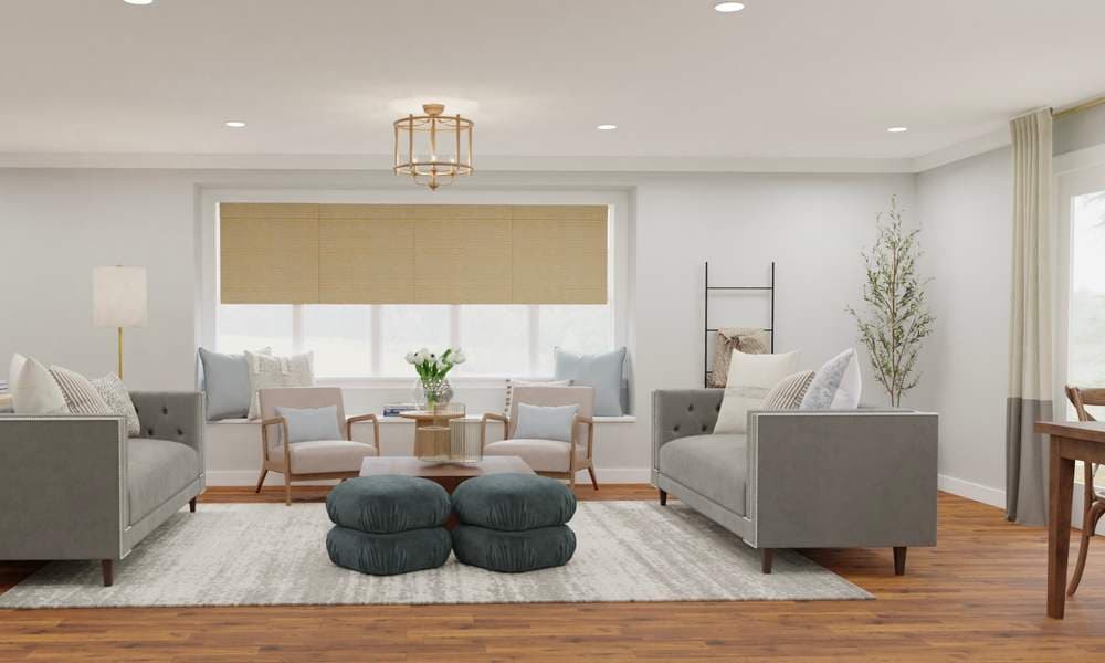 Living Room Transitional Design with Cozy Seating