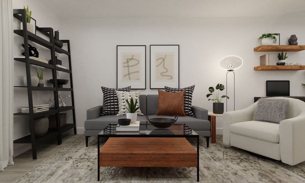 Living Room: Mid-Century Modern with Warm Accents