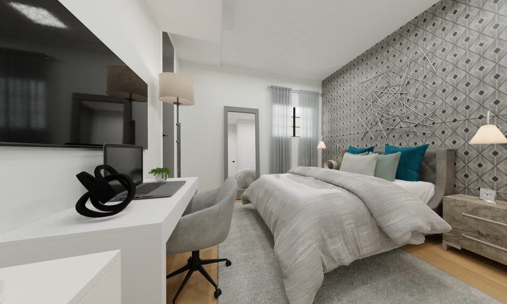 Modern Bedroom with Geometric Accent Wall