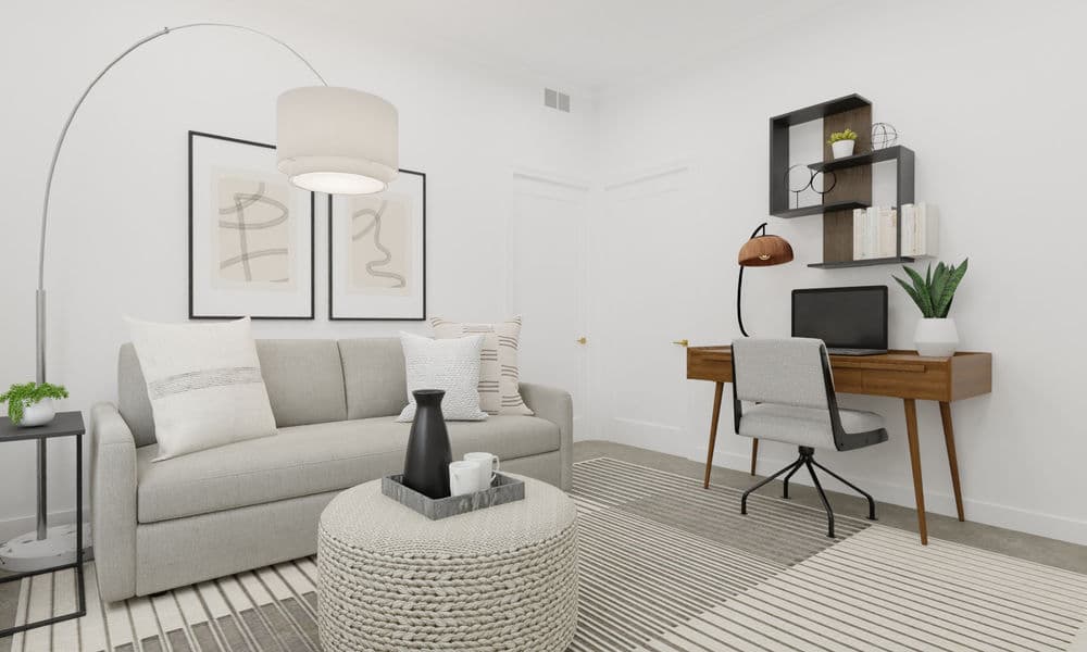 Modern Home Office with Cozy Sleeper Sofa