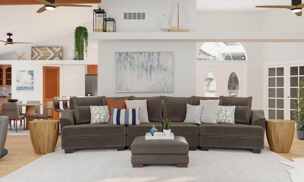 Neutral Living & Dining Room with Coastal Accents