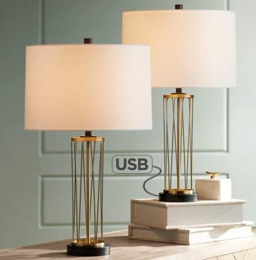 Nathan Gold Cage USB Table Lamps Set of 2 image