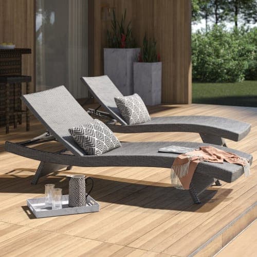 GRAY LONG RECLINING CHAISE LOUNGE SET image