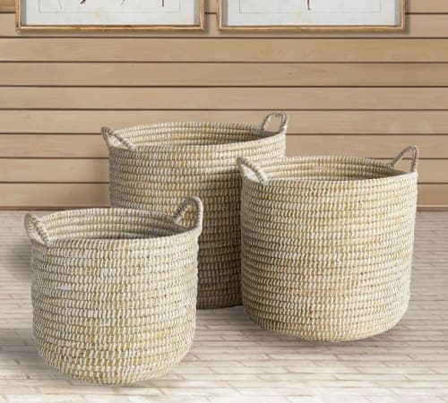 Dahlia White Rivergrass Handled Baskets image