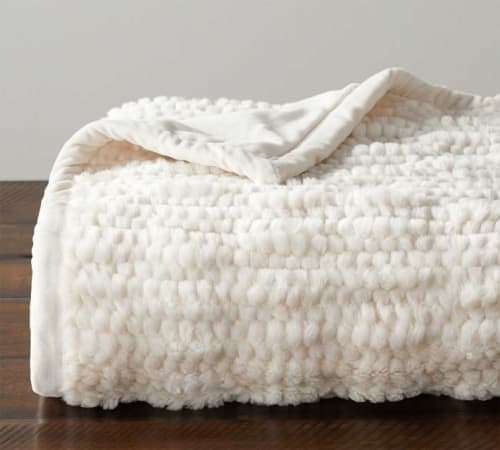 Faux Fur Ivory Honeycomb Throw image