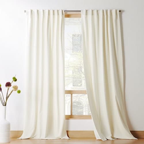 NATURAL TAN COTTON BASKETWEAVE WINDOW CURTAIN PANEL 48"X120" image