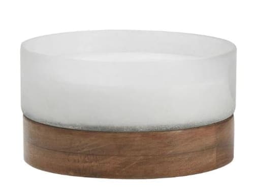 Wood & Frosted Glass Scented Candle - Water Lily & Vetiver - Brown/White - Medium image