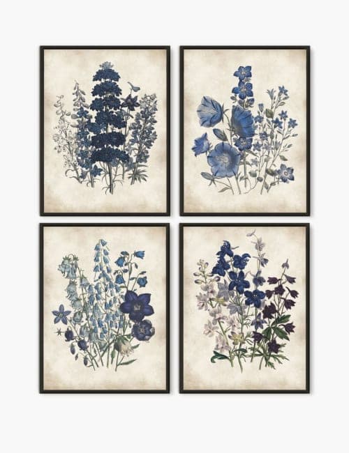 Blue Botanical Print set 4 of  4 image