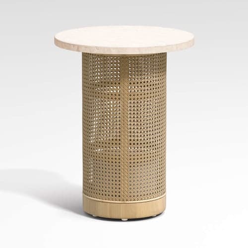 Vernet Travertine Cane Round End Table image