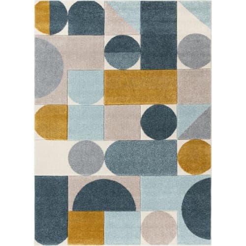 Ruby Dede Mid Century Modern Geometric Teal BlueGrayGold Area Rug-7'10"x9'10" image