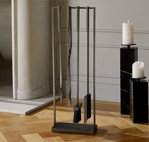 4 Piece Bend Raw Steel Standing Fireplace Tool Set image
