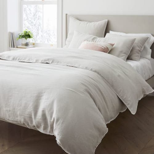 European Flax Linen Pom Pom Duvet Cover image