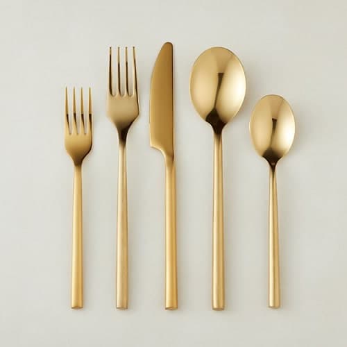 20 PIECE RUSH BRUSHED GOLD FLATWARE SET knife image