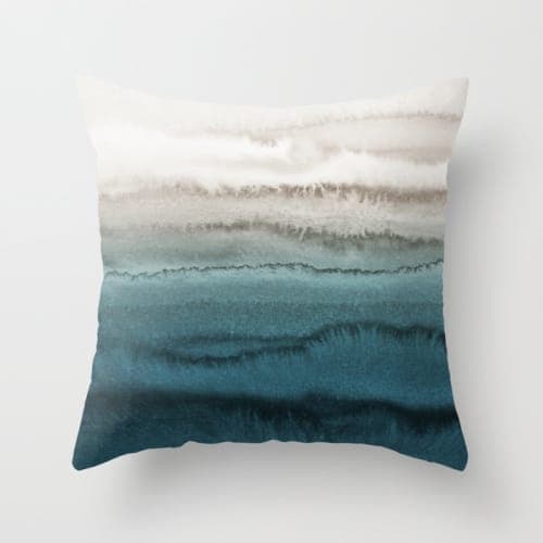 Within The Tides Crashing Waves Teal Throw Pillow With Insert-18"X18" image