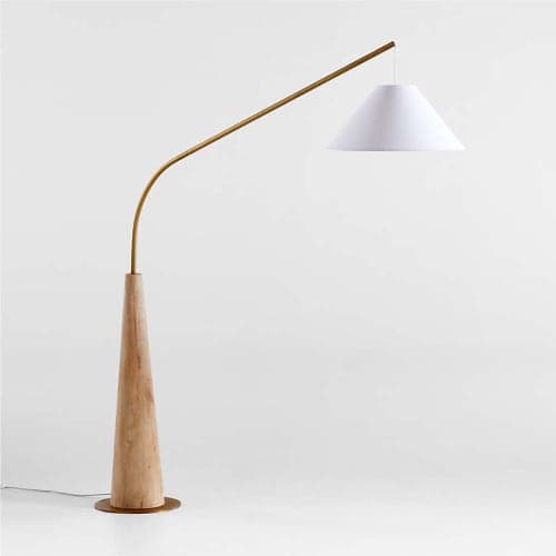 Gibson Wood Hanging Arc Floor Lamp with White Shade image