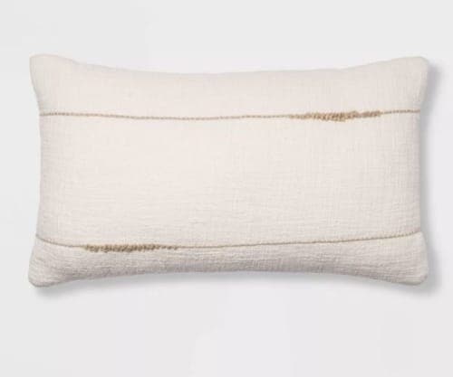 Embroidered Thin Line Lumbar Throw Pillow With Insert-20"X12" image